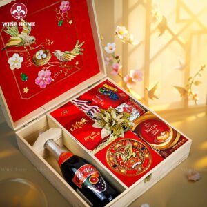 Hộp Quà Tết Xuân Như Ý Hộp Gỗ Đỏ 01 | Quà Tết Cao Cấp 2026 Wine Home | Rượu Vang Wine Home Hộp Quà Tết Xuân Như Ý Hộp Gỗ Đỏ 01