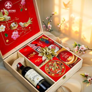 Hộp Quà Tết Xuân Như Ý Hộp Gỗ Đỏ 12 | Quà Tết Cao Cấp 2026 Wine Home | Rượu Vang Wine Home Hộp Quà Tết Xuân Như Ý Hộp Gỗ Đỏ 12