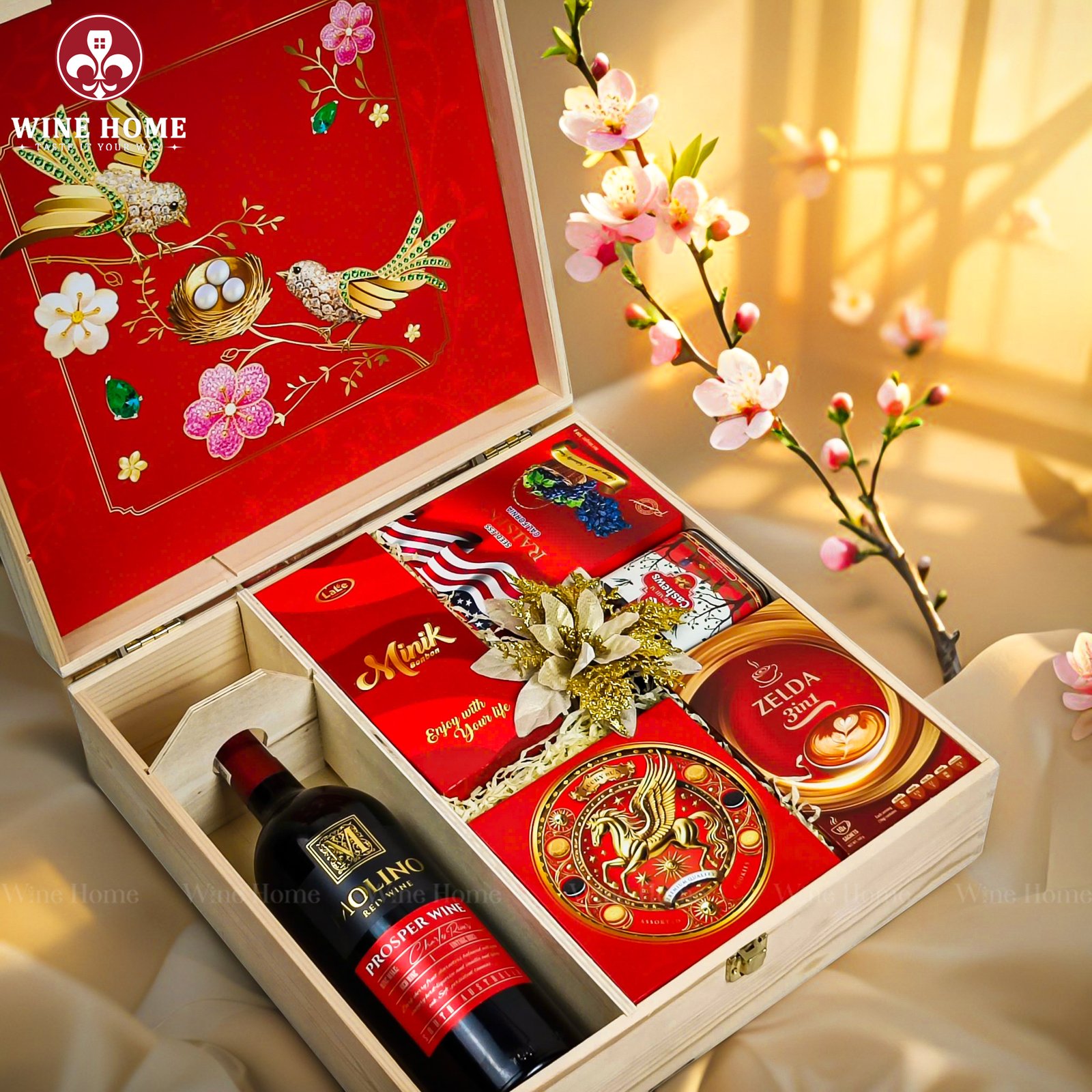 Hộp Quà Tết Xuân Như Ý Hộp Gỗ Đỏ 02 Hộp Quà Tết Xuân Như Ý Hộp Gỗ Đỏ 02
