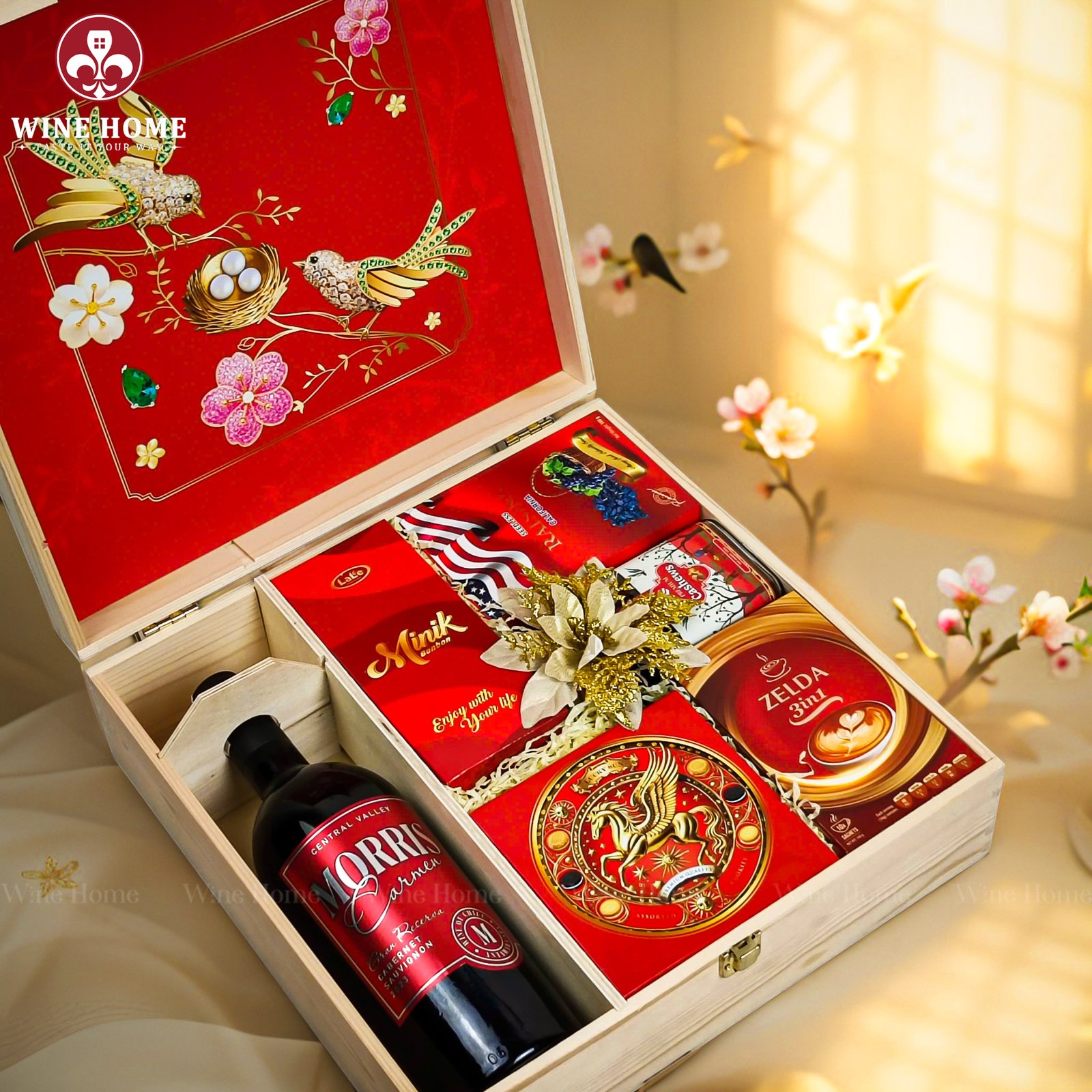 Hộp Quà Tết Xuân Như Ý Hộp Gỗ Đỏ 06 Hộp Quà Tết Xuân Như Ý Hộp Gỗ Đỏ 06