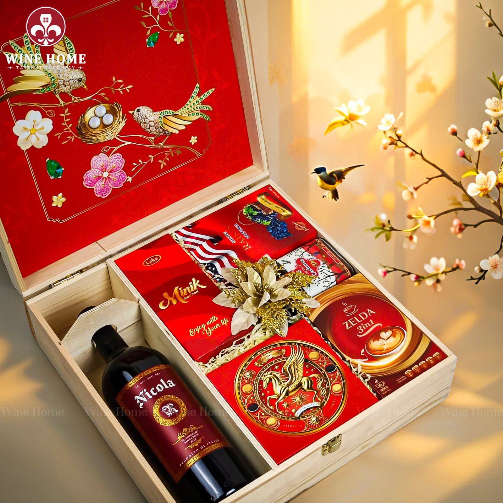 Hộp Quà Tết Xuân Như Ý Hộp Gỗ Đỏ 05 Hộp Quà Tết Xuân Như Ý Hộp Gỗ Đỏ 05