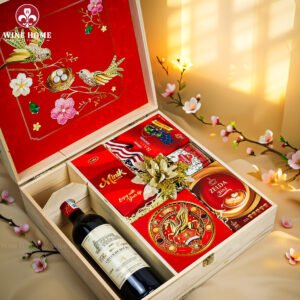 Hộp Quà Tết Xuân Như Ý Hộp Gỗ Đỏ 08 | Quà Tết Cao Cấp 2026 Wine Home | Rượu Vang Wine Home Hộp Quà Tết Xuân Như Ý Hộp Gỗ Đỏ 08