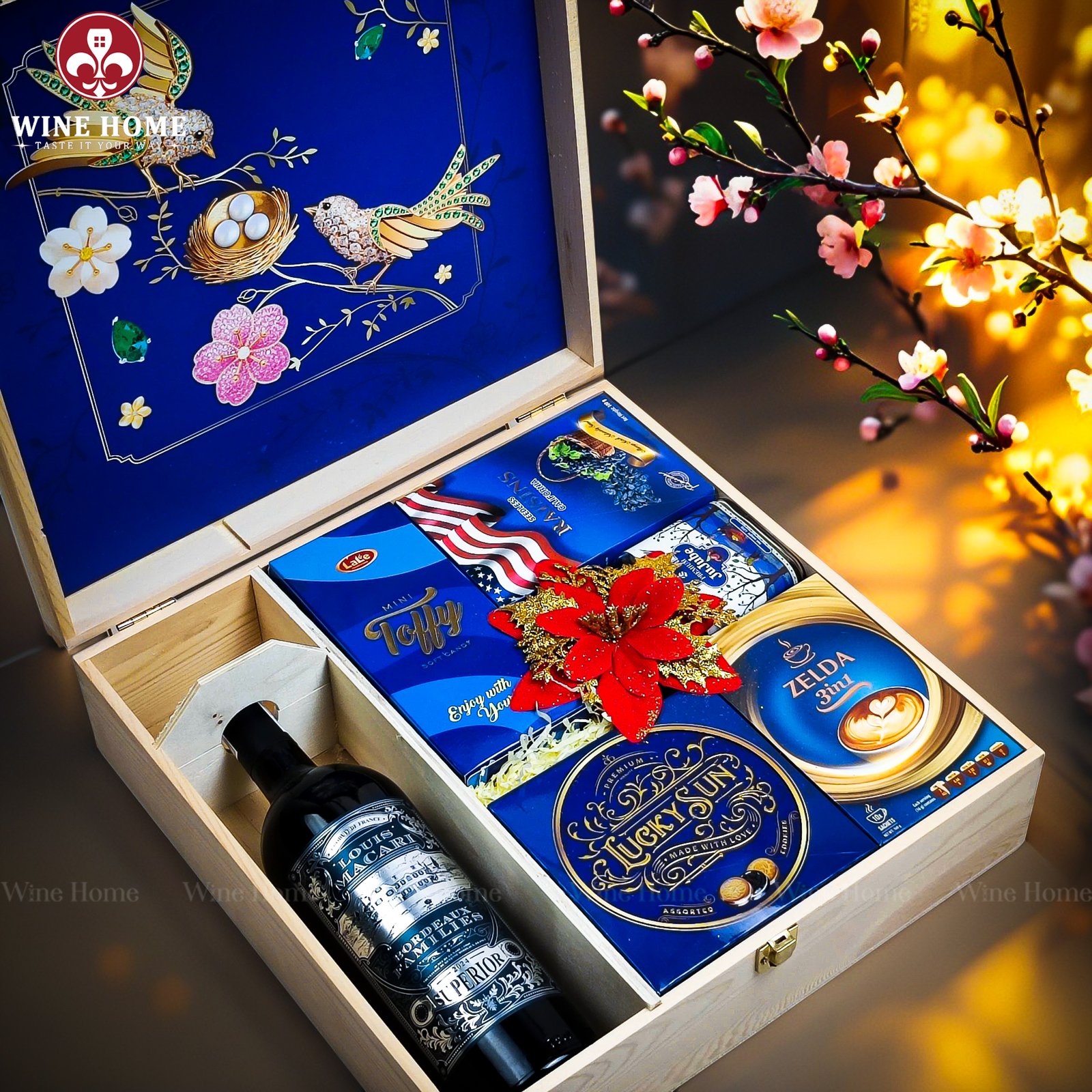 Hộp Quà Tết Xuân Như Ý Hộp Gỗ Blue 03 Hộp Quà Tết Xuân Như Ý Hộp Gỗ Blue 03