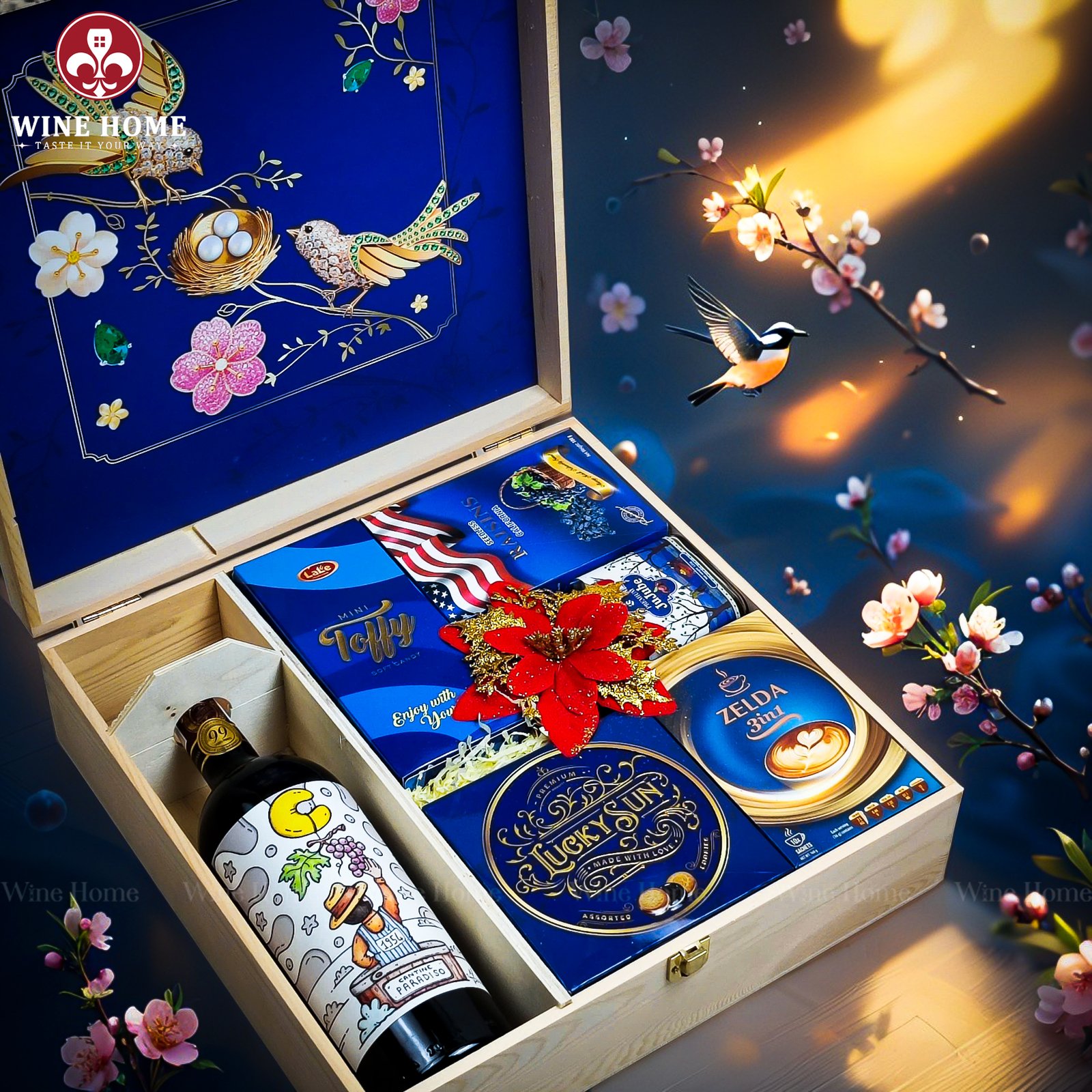 Hộp Quà Tết Xuân Như Ý Hộp Gỗ Blue 12 Hộp Quà Tết Xuân Như Ý Hộp Gỗ Blue 12