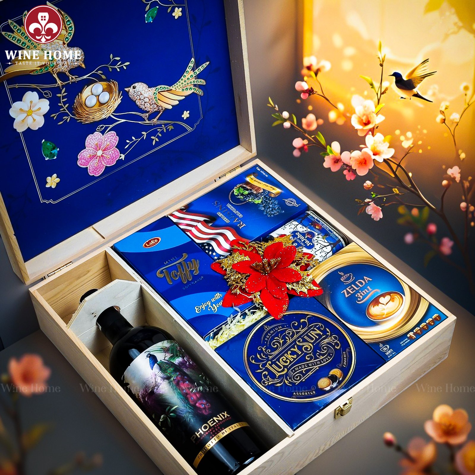 Hộp Quà Tết Xuân Như Ý Hộp Gỗ Blue 04 Hộp Quà Tết Xuân Như Ý Hộp Gỗ Blue 04