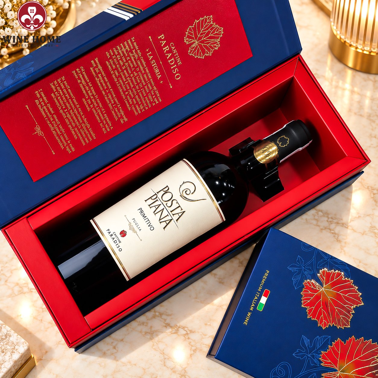 Hộp Quà Rượu Vang 1 Chai Posta Piana Salice Salentino Cantine Paradiso | Rượu Vang Wine Home Hộp Quà Rượu Vang 1 Chai Posta Piana Primitivo Cantine Paradiso