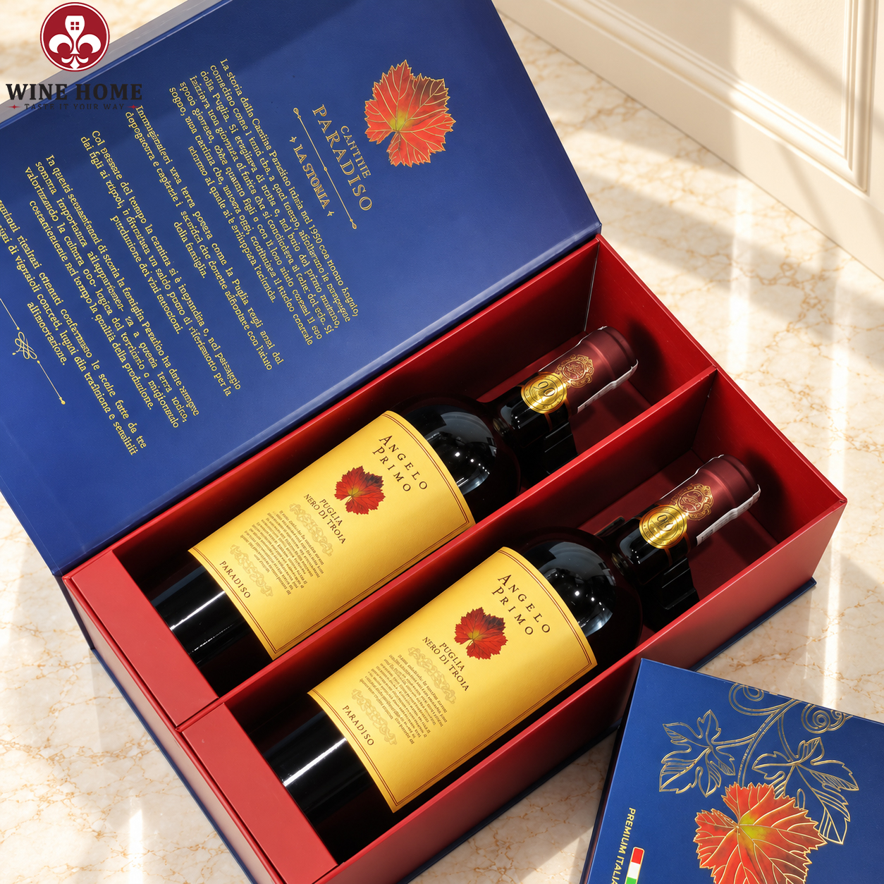 Hộp Quà Rượu Vang 2 Chai Angelo Primo Nero di Troia - Cantine Paradiso | Rượu Vang Wine Home Hộp Quà Rượu Vang 2 Chai Angelo Primo Nero di Troia - Cantine Paradiso