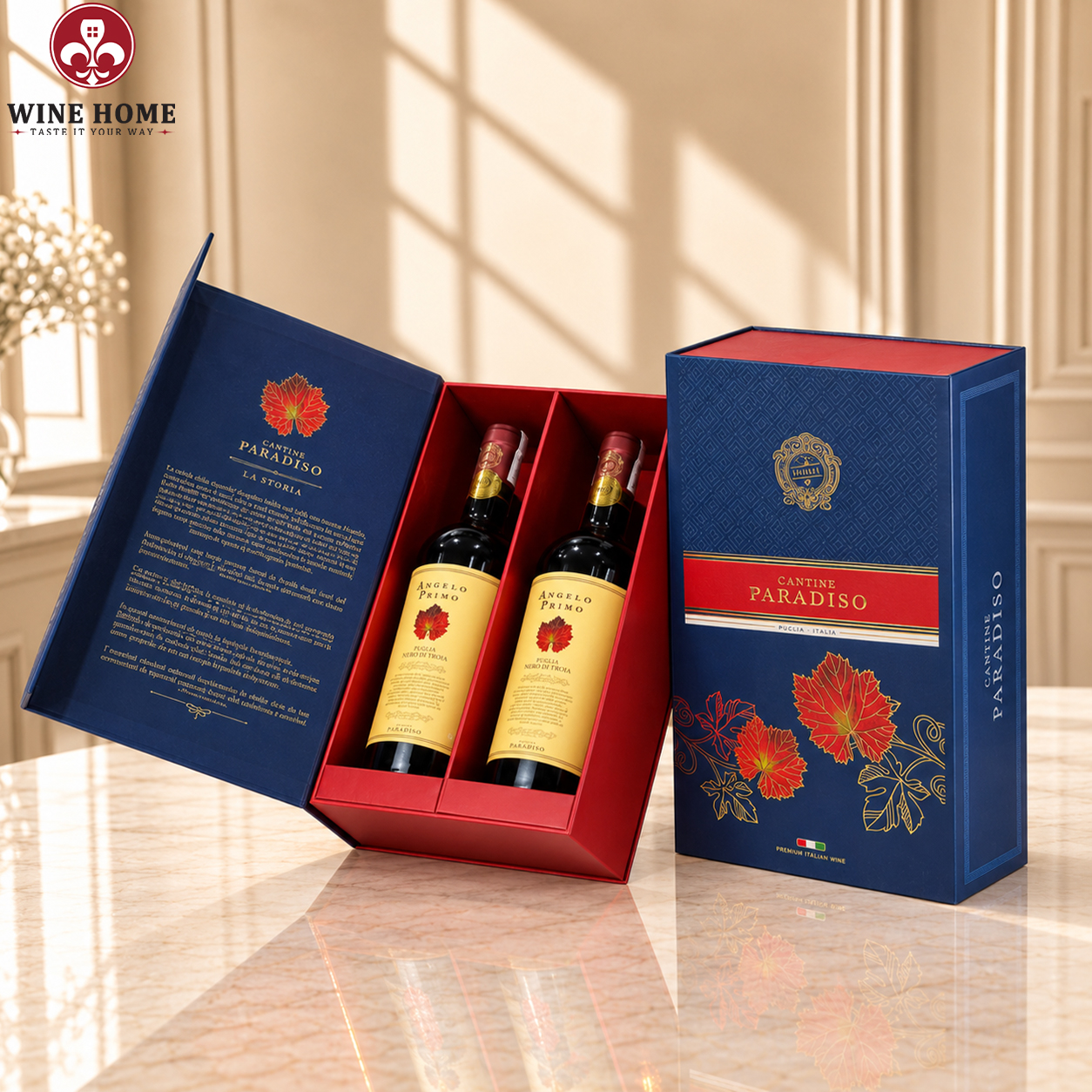 Hộp Quà Rượu Vang 2 Chai Angelo Primo Nero di Troia - Cantine Paradiso | Rượu Vang Wine Home Hộp Quà Rượu Vang 2 Chai Angelo Primo Nero di Troia - Cantine Paradiso