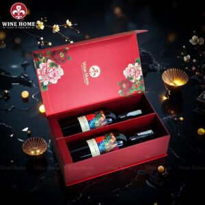 Hộp Quà Rượu Vang 2 Chai Hộp Đỏ Cao Cấp