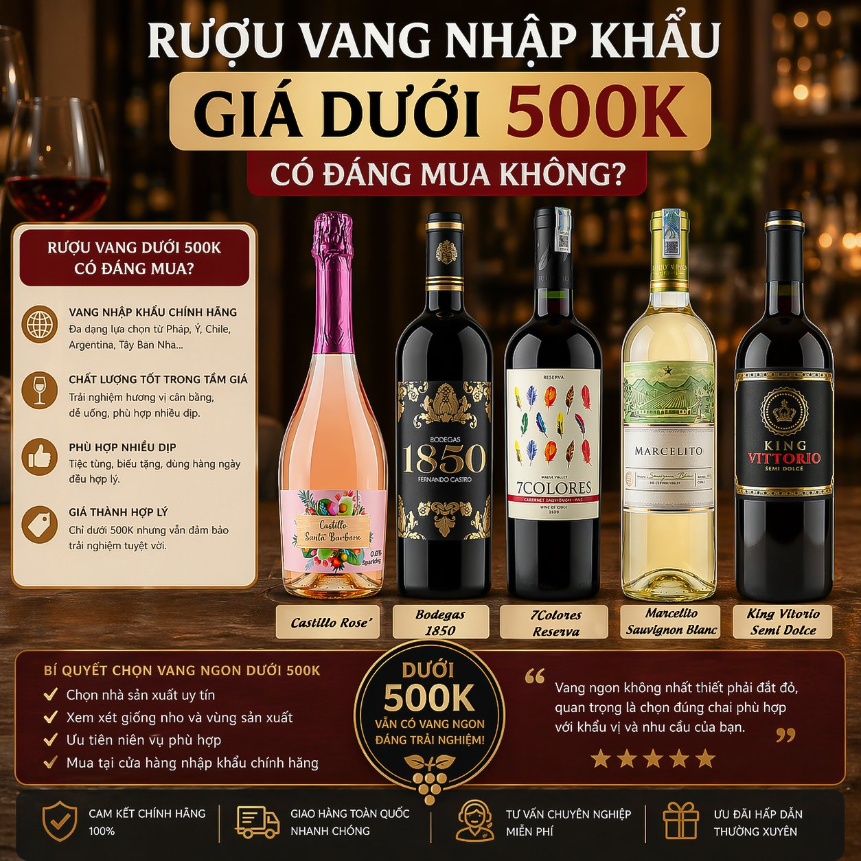 Rượu Vang Nhập Khẩu Giá Dưới 500K Có Đáng Mua Không? Sự Thật Bạn Nên Biết