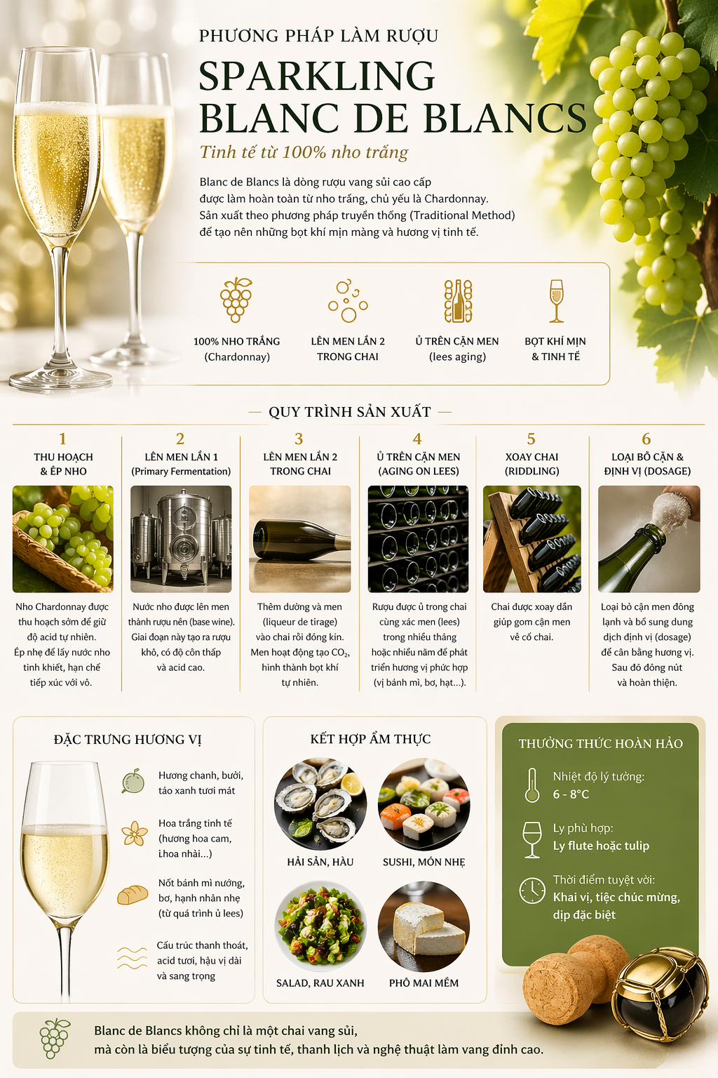 Phương Pháp Làm Rượu Sparkling Blanc de Blancs