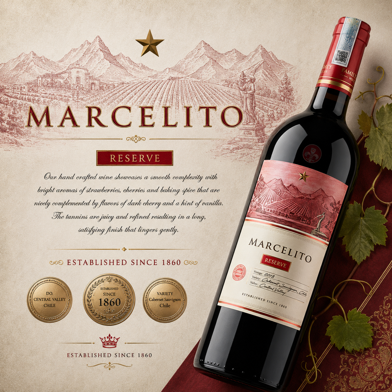 Rượu vang Chile Marcelito Reserve Cabernet Sauvignon – Vang đỏ cao cấp từ Central Valley | Rượu Vang Wine Home Rượu vang Chile Marcelito Reserve Cabernet Sauvignon – Vang đỏ cao cấp từ Central Valley