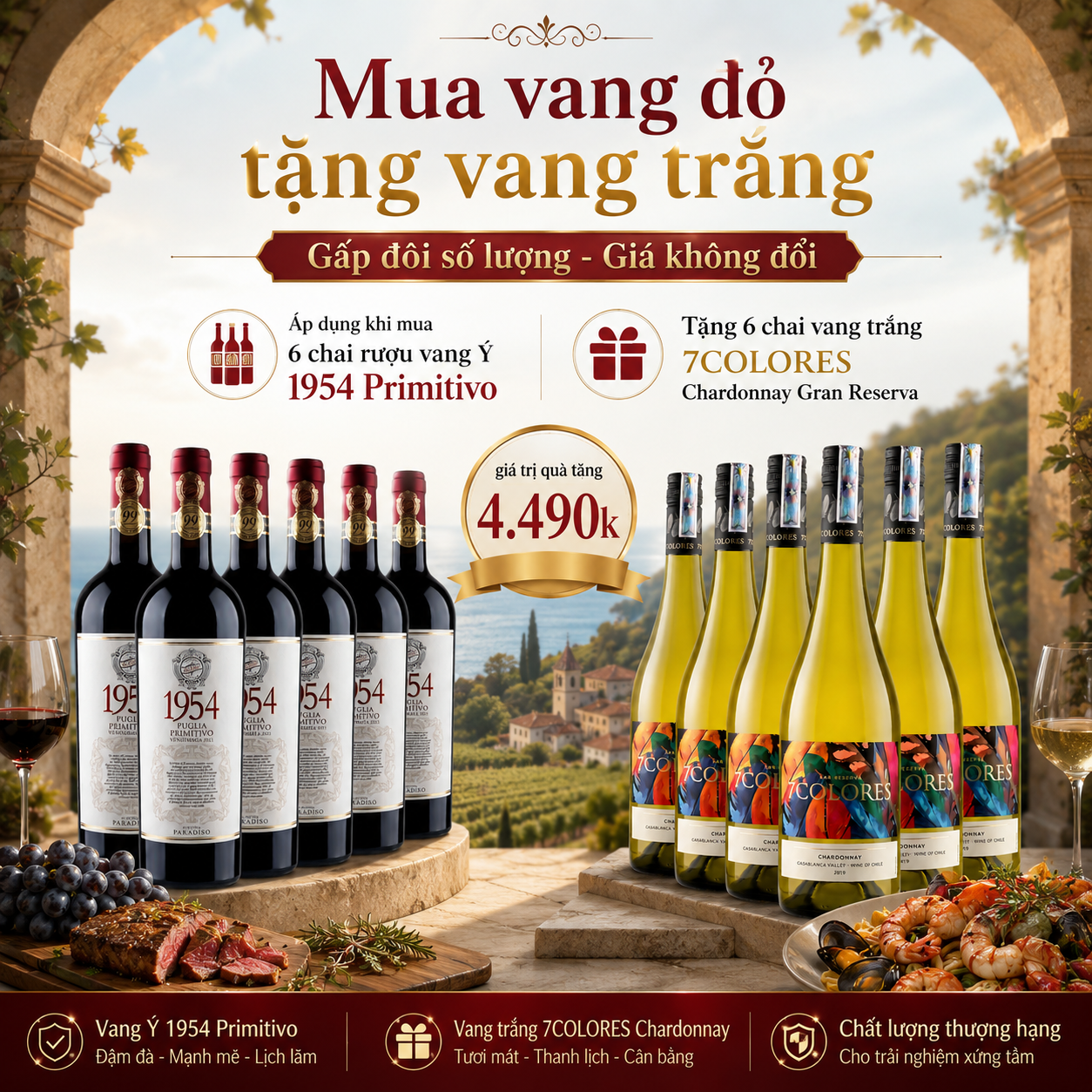 Mua Vang Đỏ Tặng Vang Trắng – Ưu Đãi Gấp Đôi Số Lượng, Giá Không Đổi Tại WineHome