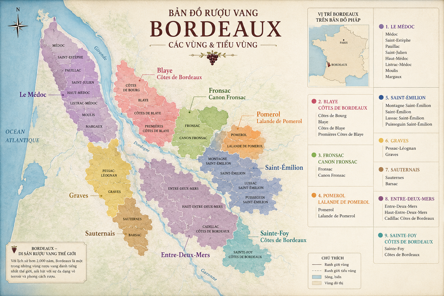 Bản đồ rượu vang Bordeaux