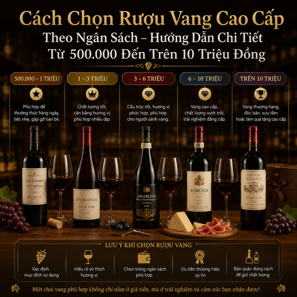 Cách Chọn Rượu Vang Cao Cấp Theo Ngân Sách Hướng Dẫn Từ 500.000 Đến Trên 10 Triệu