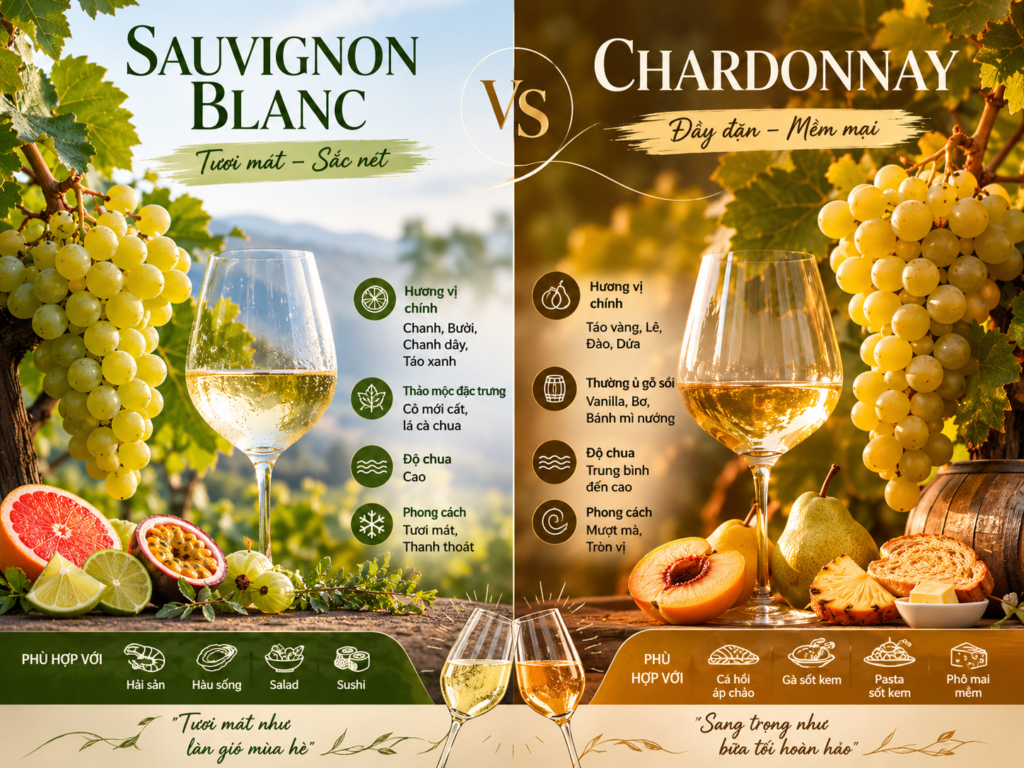 Sauvignon Blanc Và Chardonnay: Hai Phong Cách Vang Trắng Được Yêu Thích Nhất Thế Giới