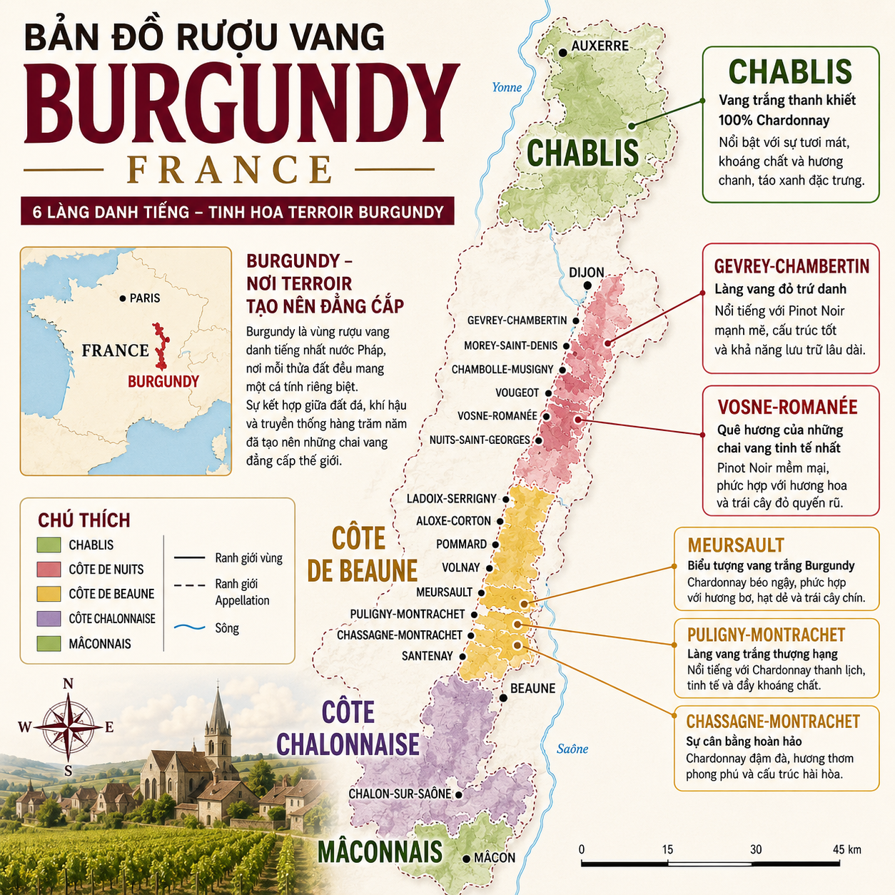 CÁC LÀNG RƯỢU VANG NỔI TIẾNG NHẤT BURGUNDY