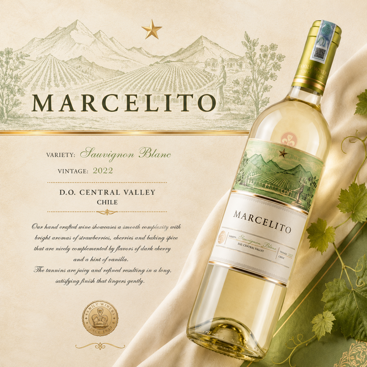 Rượu vang trắng Marcelito Sauvignon Blanc – Tinh tế từ Central Valley Chile