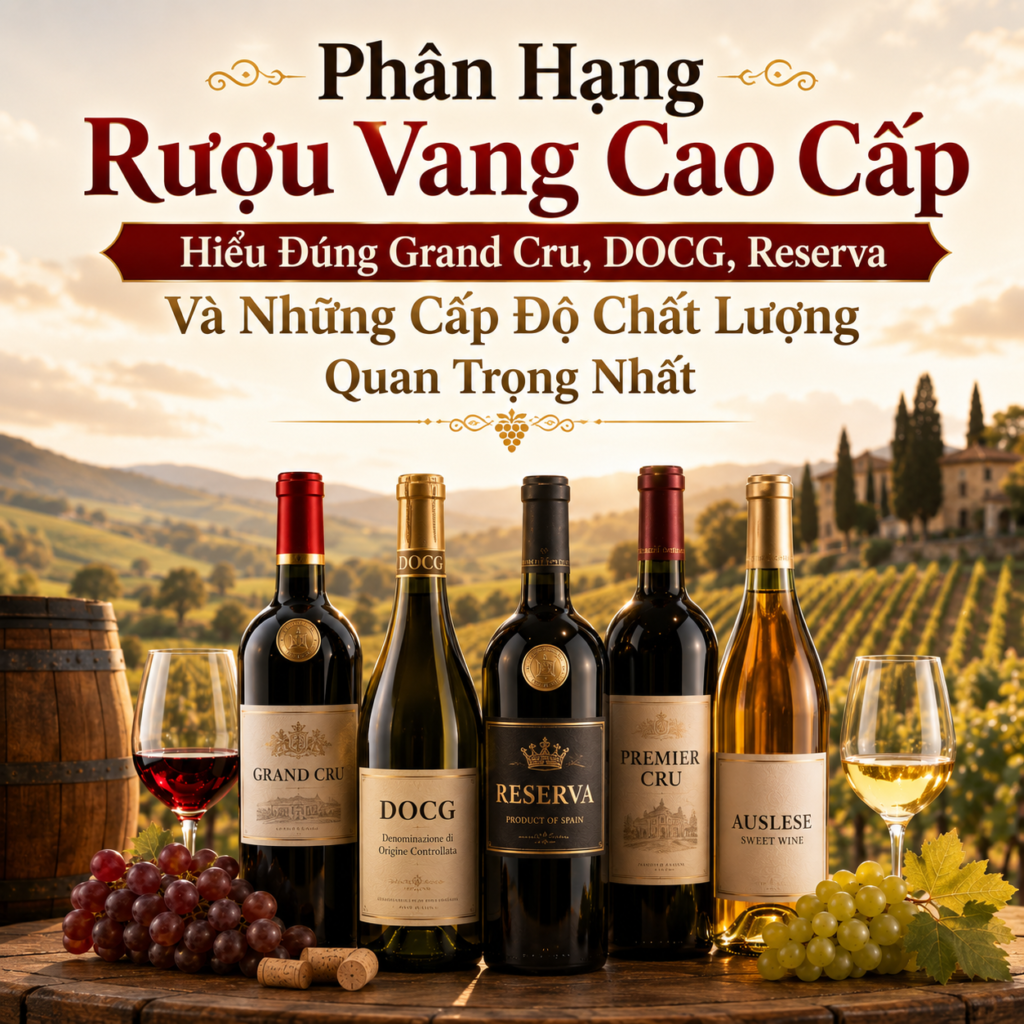 Phân Hạng Rượu Vang Cao Cấp Grand Cru, DOCG, AOC, Reserva Là Gì