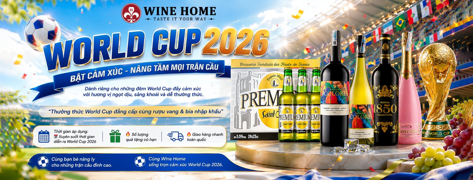 WINE HOME WORLD CUP 2026 – Combo Rượu Vang & Bia Nhập Khẩu Ưu Đãi Xuyên Suốt Mùa Giải
