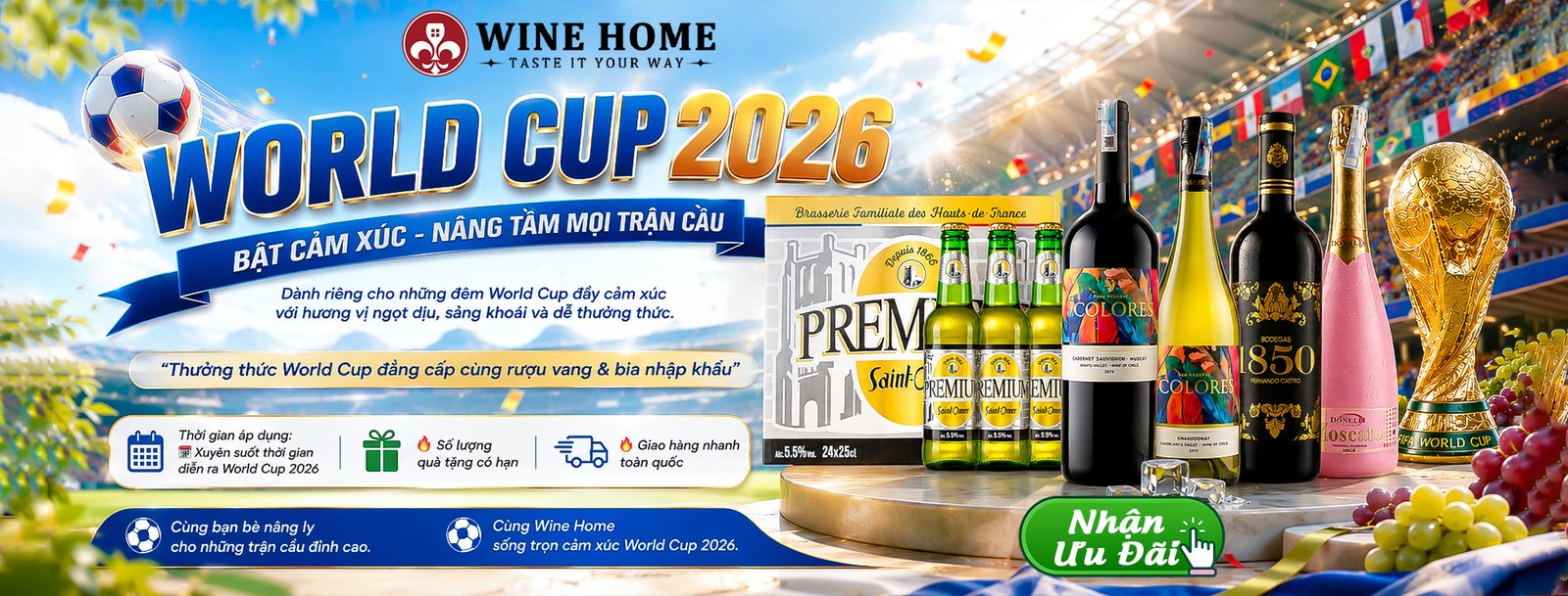 WINE HOME WORLD CUP 2026 – Combo Rượu Vang & Bia Nhập Khẩu Ưu Đãi Xuyên Suốt Mùa Giải
