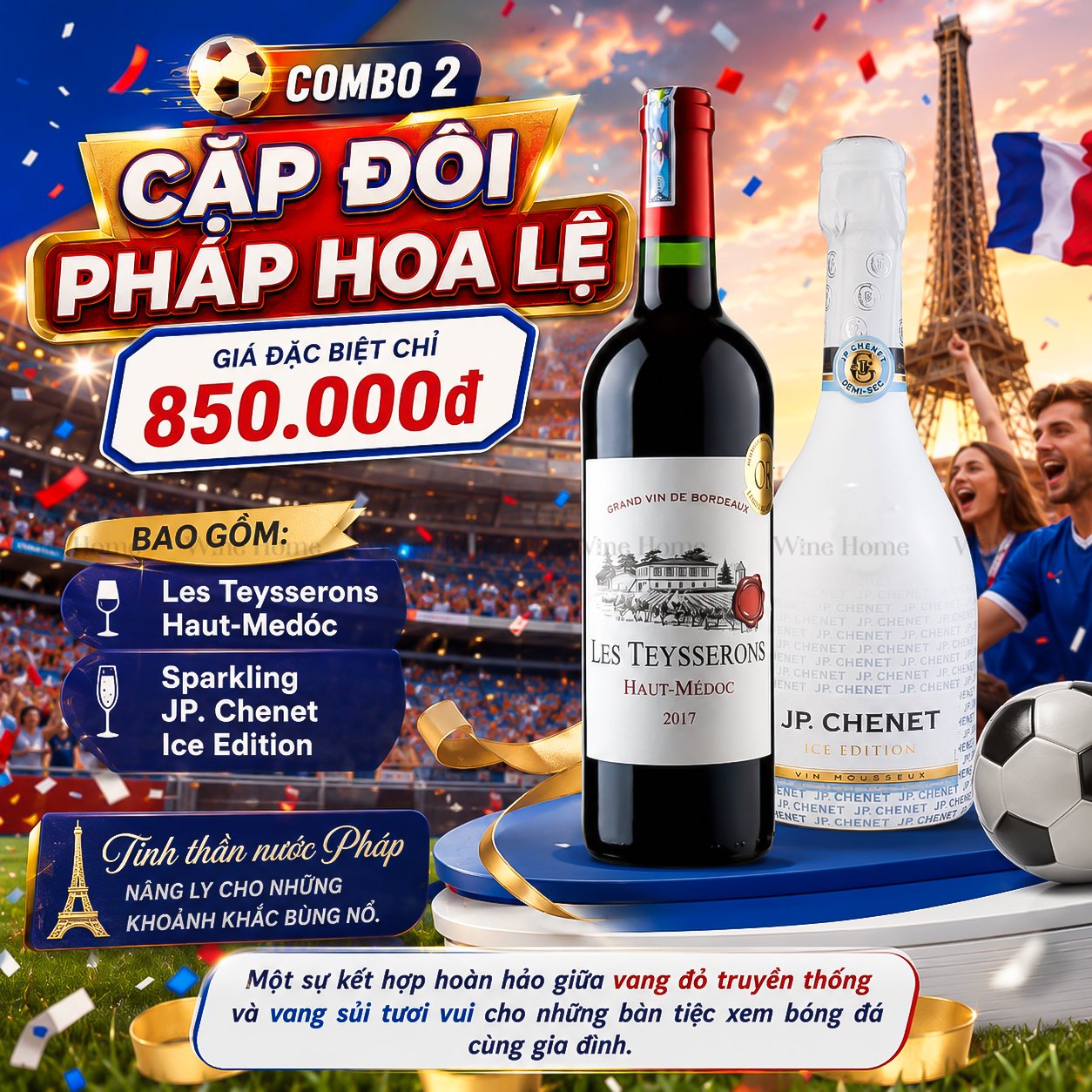 WINE HOME WORLD CUP 2026 – Combo Rượu Vang & Bia Nhập Khẩu Ưu Đãi Xuyên Suốt Mùa Giải | Rượu Vang Wine Home COMBO 2 – CẶP ĐÔI PHÁP HOA LỆ