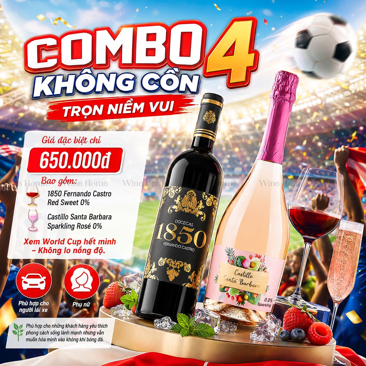WINE HOME WORLD CUP 2026 – Combo Rượu Vang & Bia Nhập Khẩu Ưu Đãi Xuyên Suốt Mùa Giải | Rượu Vang Wine Home COMBO 4 – KHÔNG CỒN, TRỌN NIỀM VUI