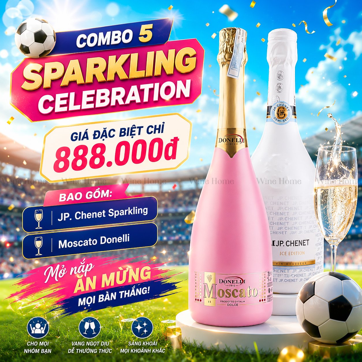WINE HOME WORLD CUP 2026 – Combo Rượu Vang & Bia Nhập Khẩu Ưu Đãi Xuyên Suốt Mùa Giải | Rượu Vang Wine Home COMBO 5 – SPARKLING CELEBRATION