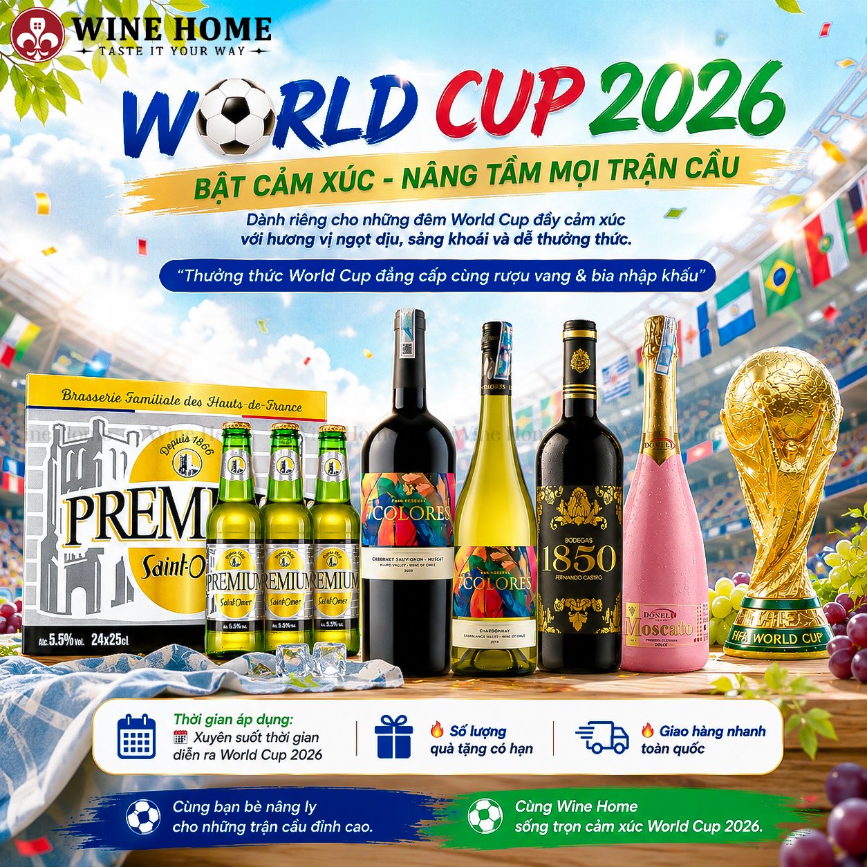 WINE HOME WORLD CUP 2026 – Combo Rượu Vang & Bia Nhập Khẩu Ưu Đãi Xuyên Suốt Mùa Giải | Rượu Vang Wine Home WINE HOME WORLD CUP 2026 – Combo Rượu Vang & Bia Nhập Khẩu Ưu Đãi Xuyên Suốt Mùa Giải