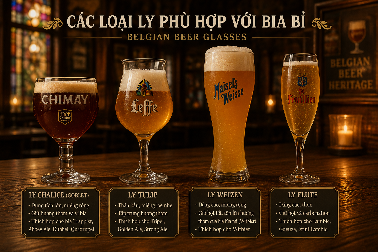 Các loại ly phù hợp với bia Bỉ