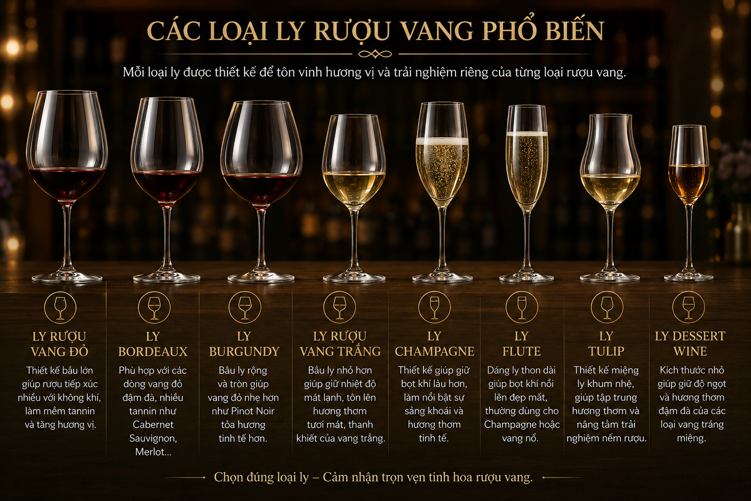 Các loại ly rượu vang phổ biến