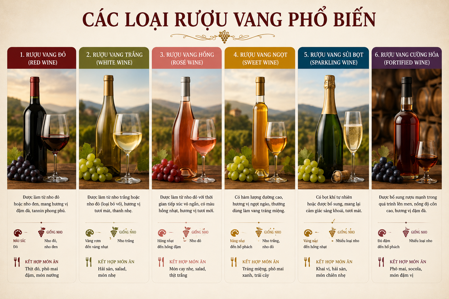 Các loại rượu vang phổ biến