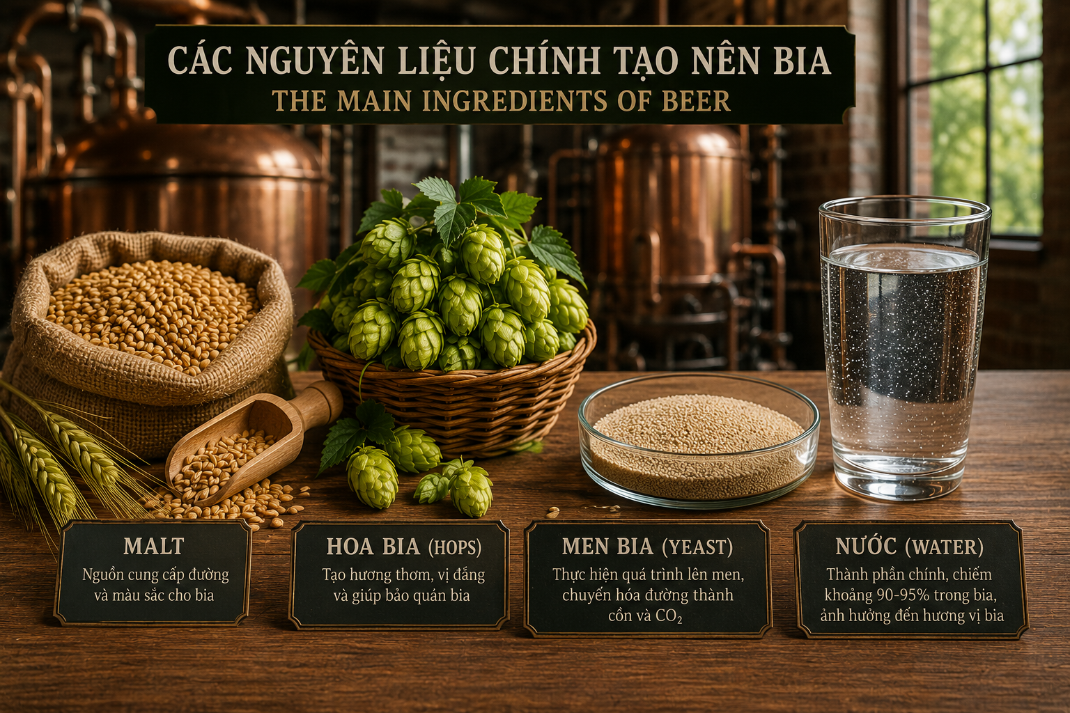 Các nguyên liệu chính tạo nên bia