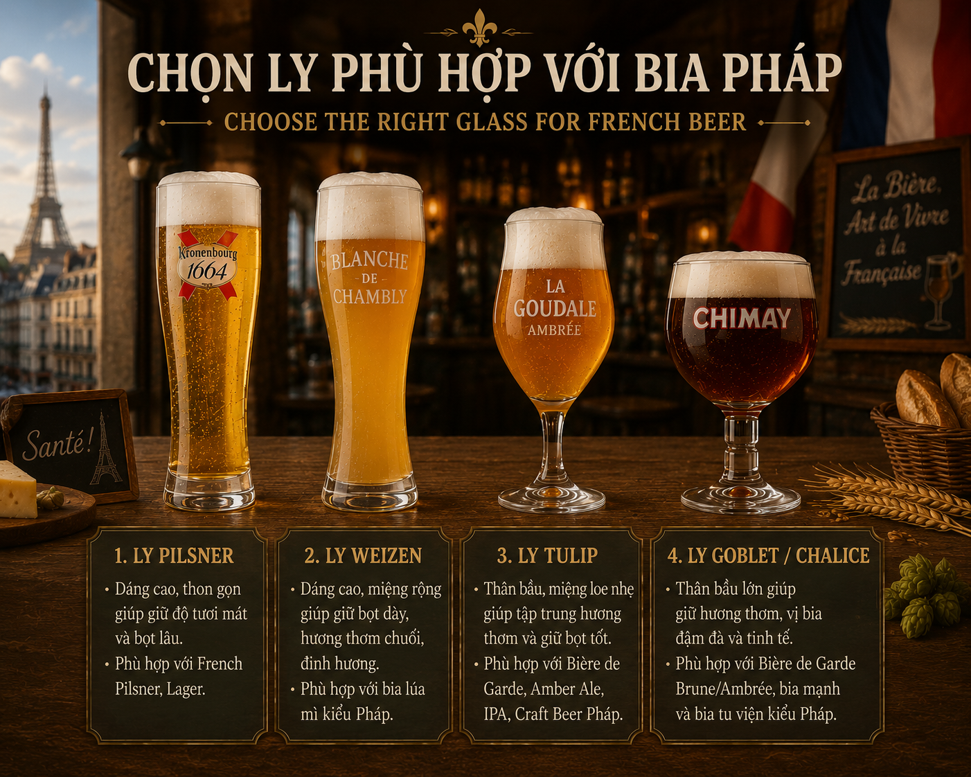 Chọn ly phù hợp với bia Pháp