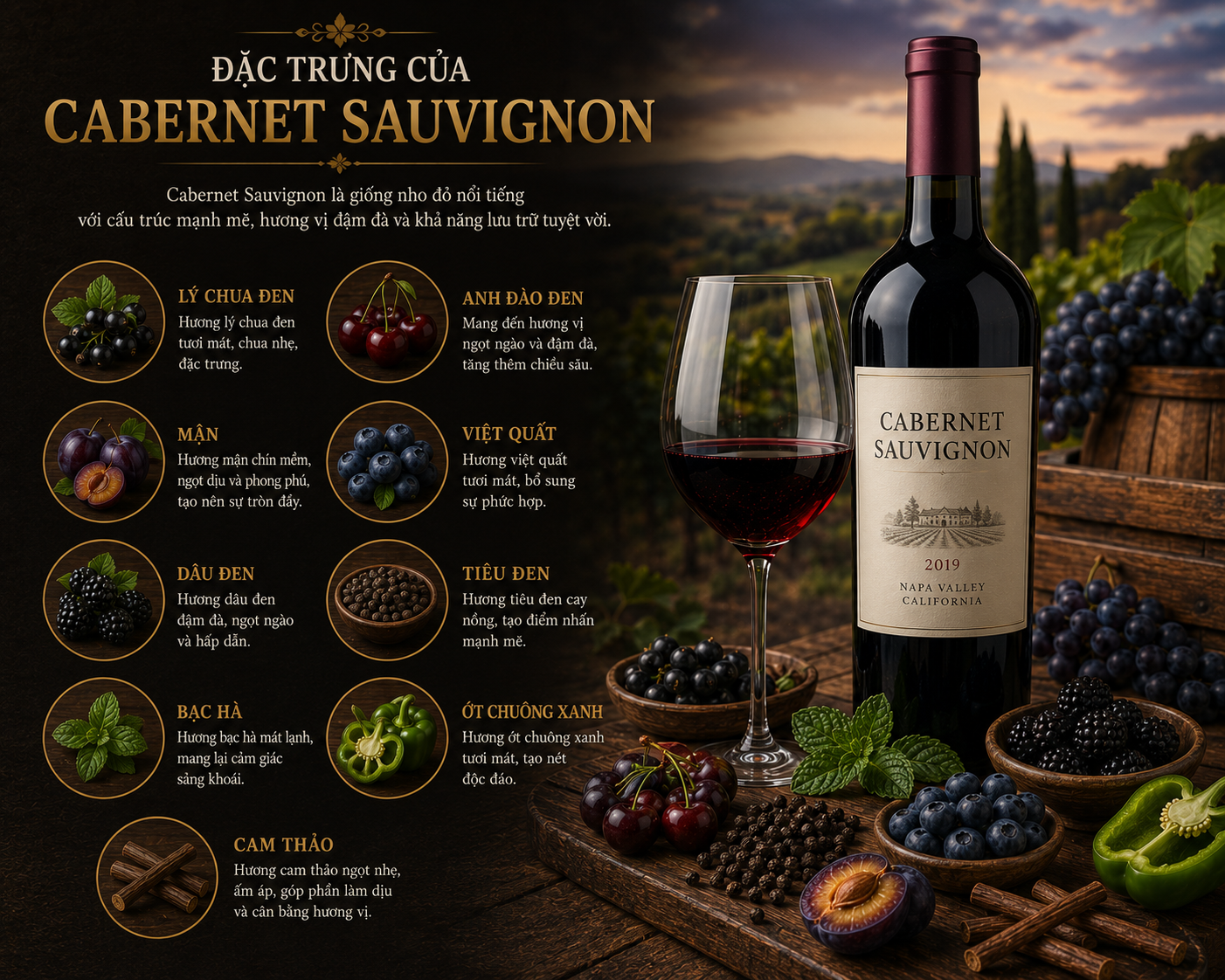 Đặc trưng của rượu vang Cabernet Sauvignon