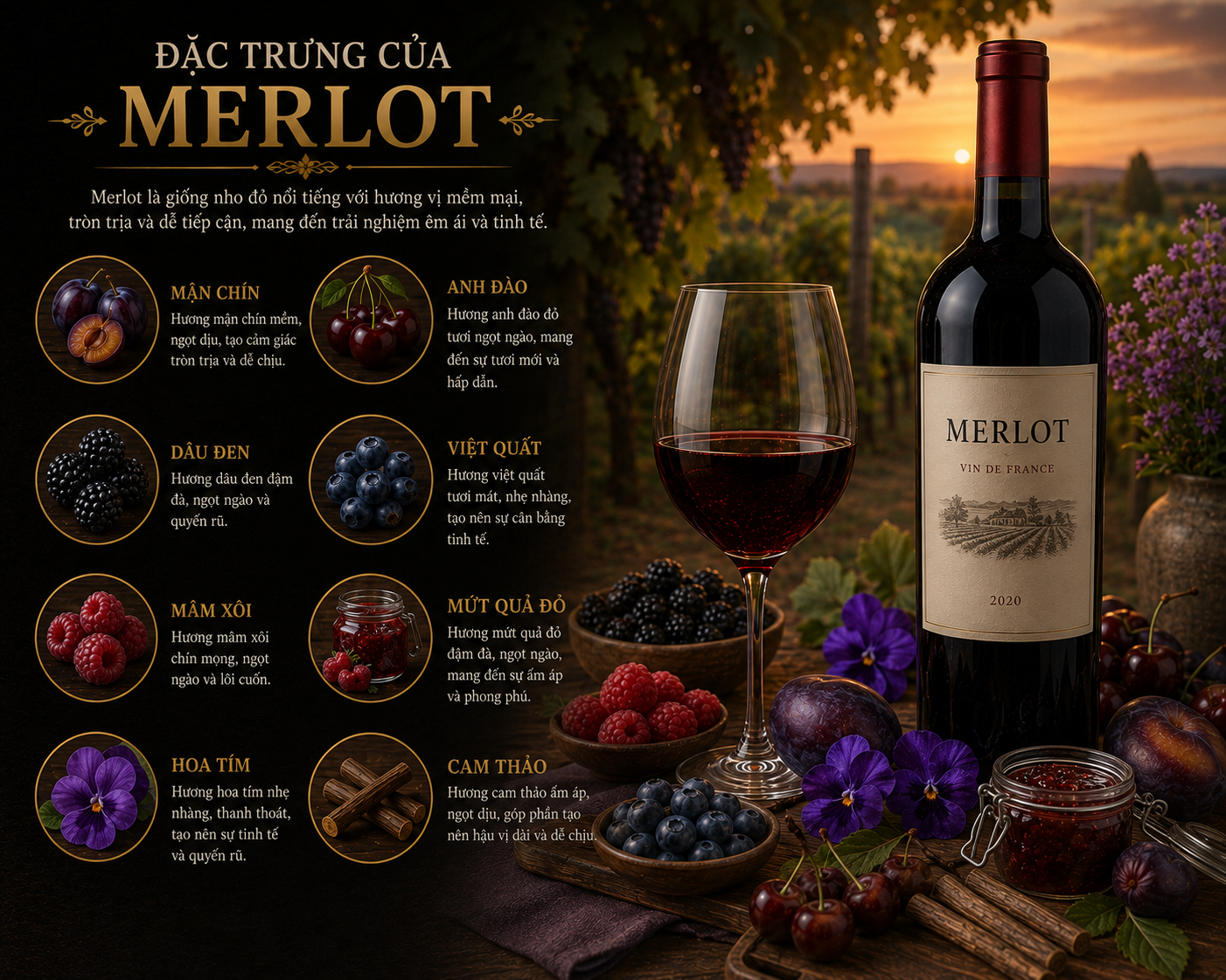 Đặc trưng của rượu vang Merlot