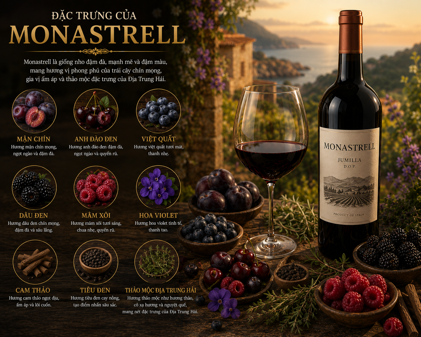 Đặc trưng của rượu vang Monastrell