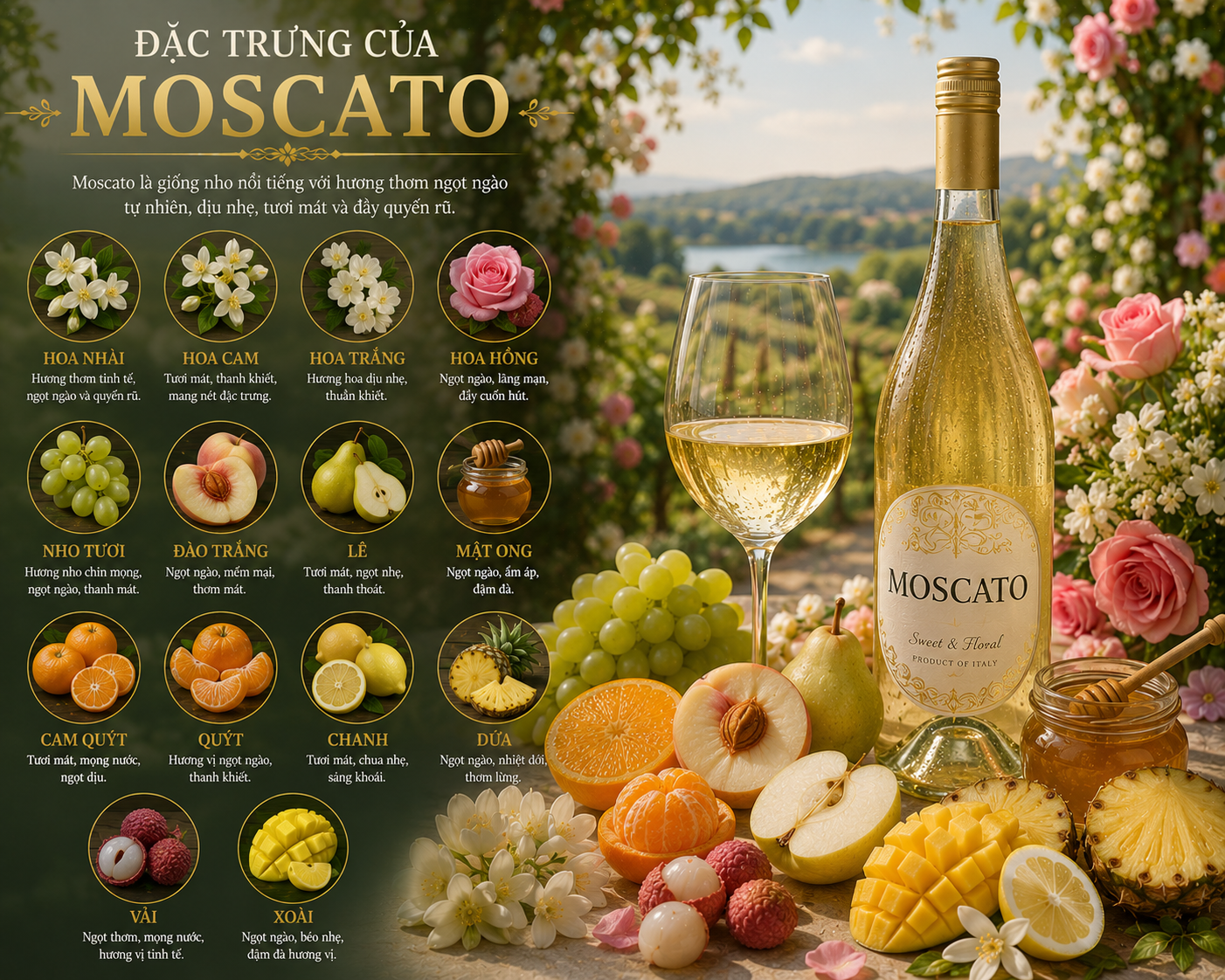Đặc trưng của rượu vang Moscato