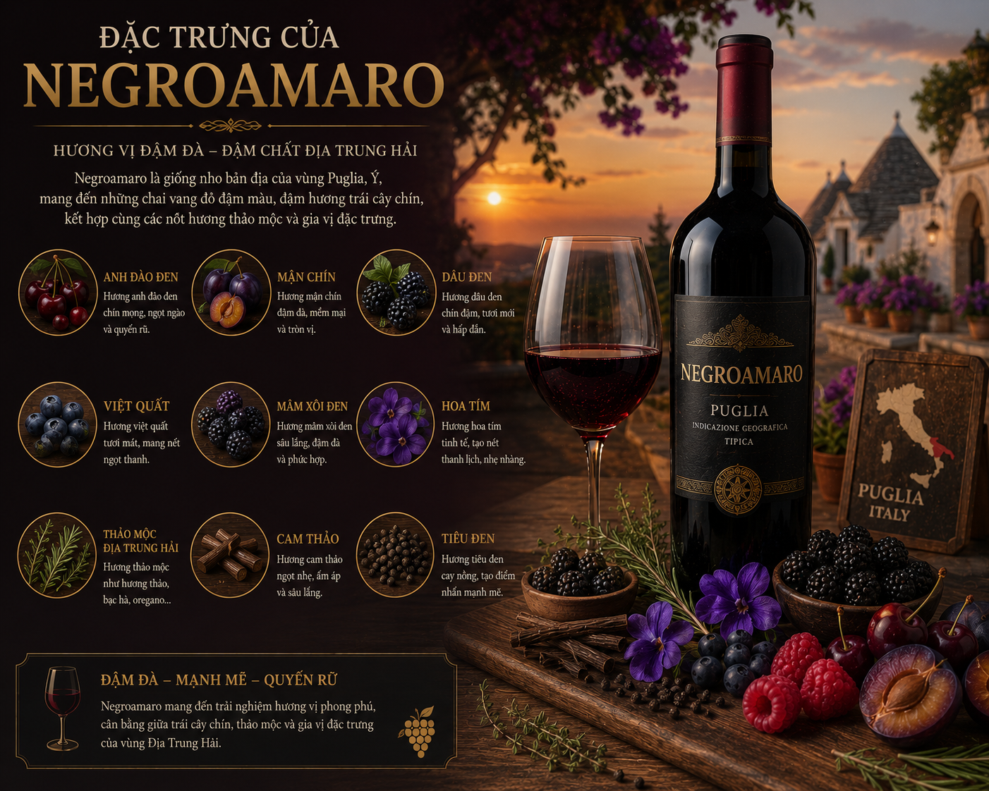 Đặc trưng của rượu vang Negroamaro