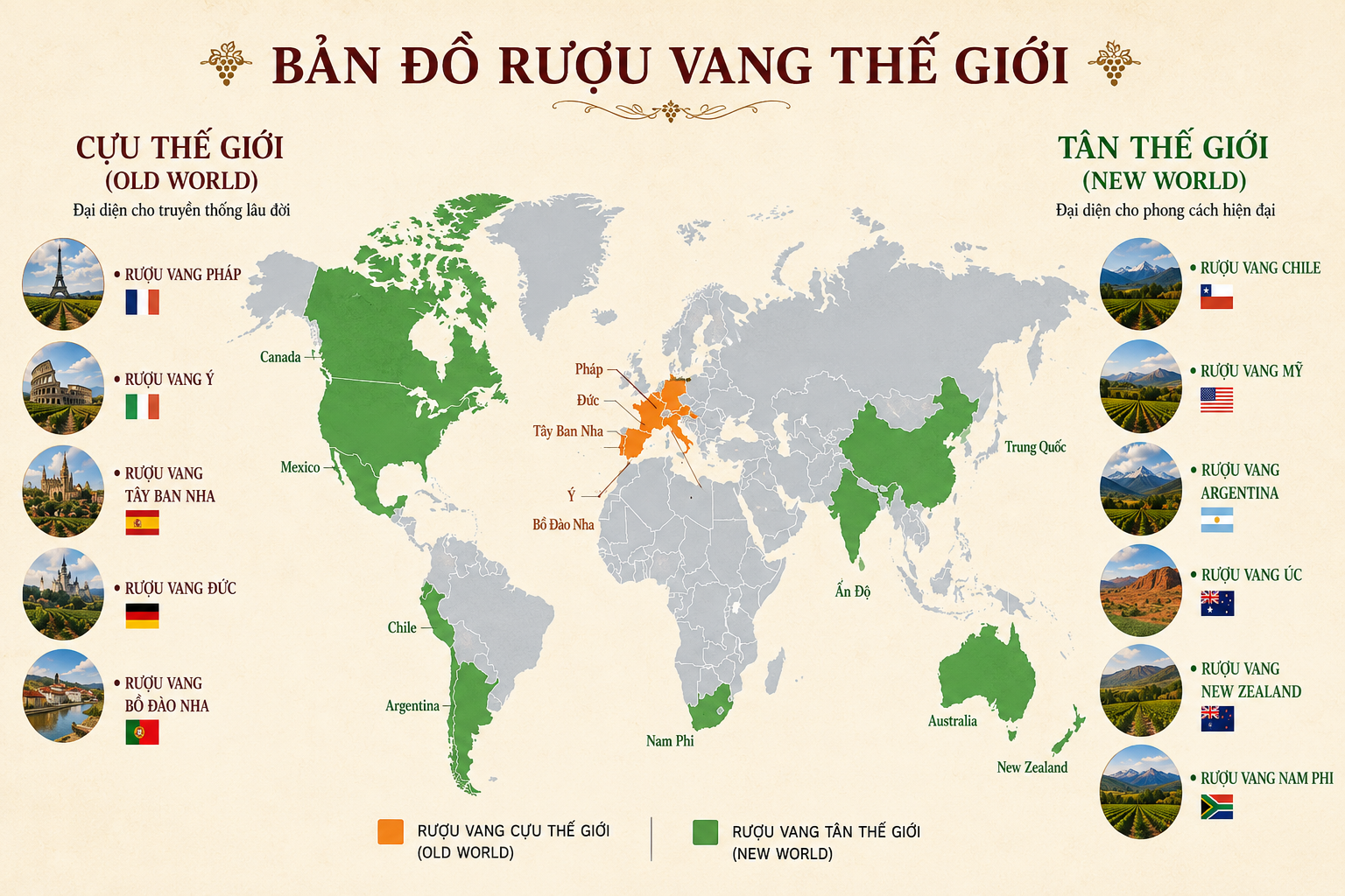 Những quốc gia sản xuất rượu vang nổi tiếng