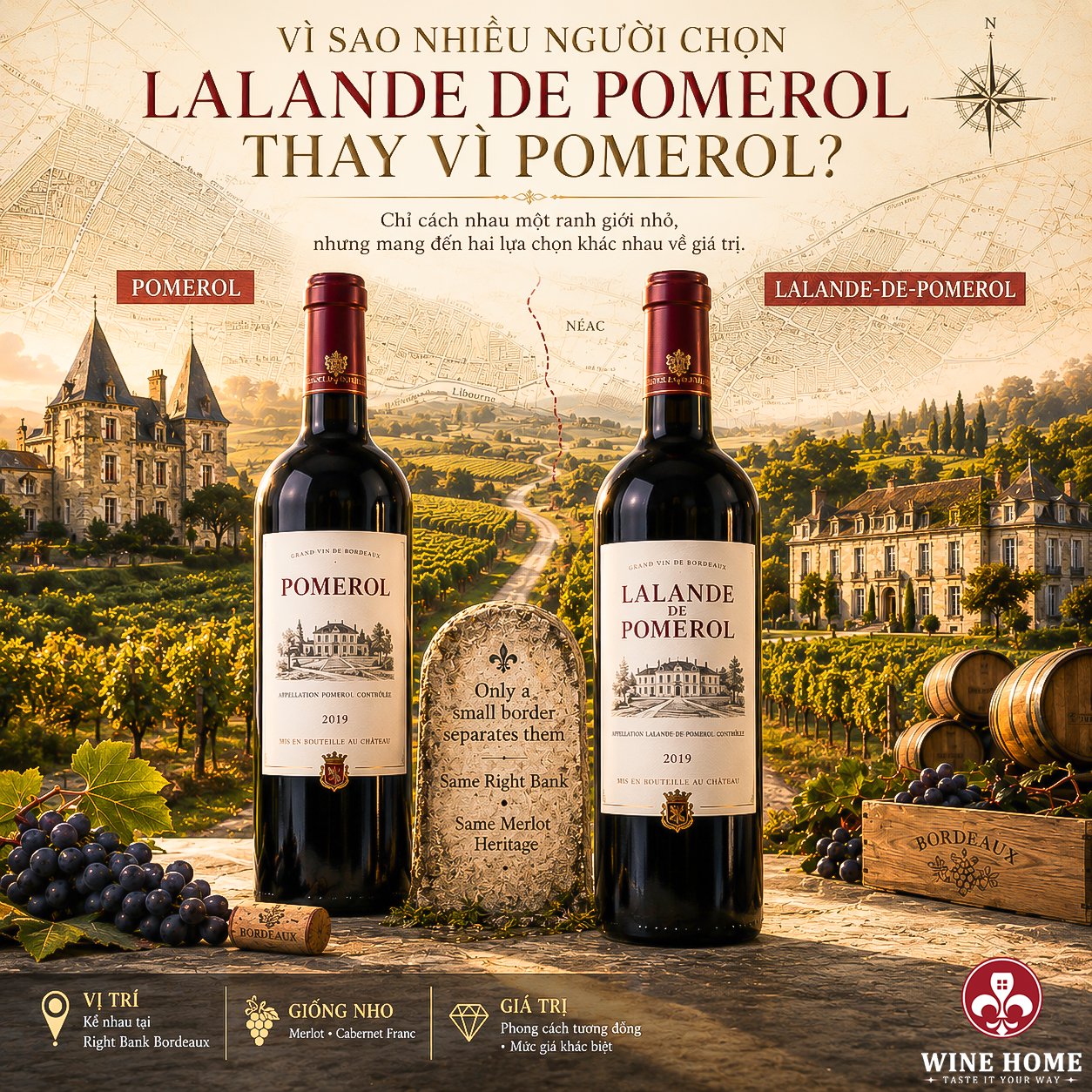 Pomerol và Lalande de Pomerol: Điểm giống, khác nhau và vì sao Lalande de Pomerol là lựa chọn đáng giá? | Rượu Vang Wine Home Pomerol và Lalande de Pomerol: Điểm giống, khác nhau và vì sao Lalande de Pomerol là lựa chọn đáng giá?