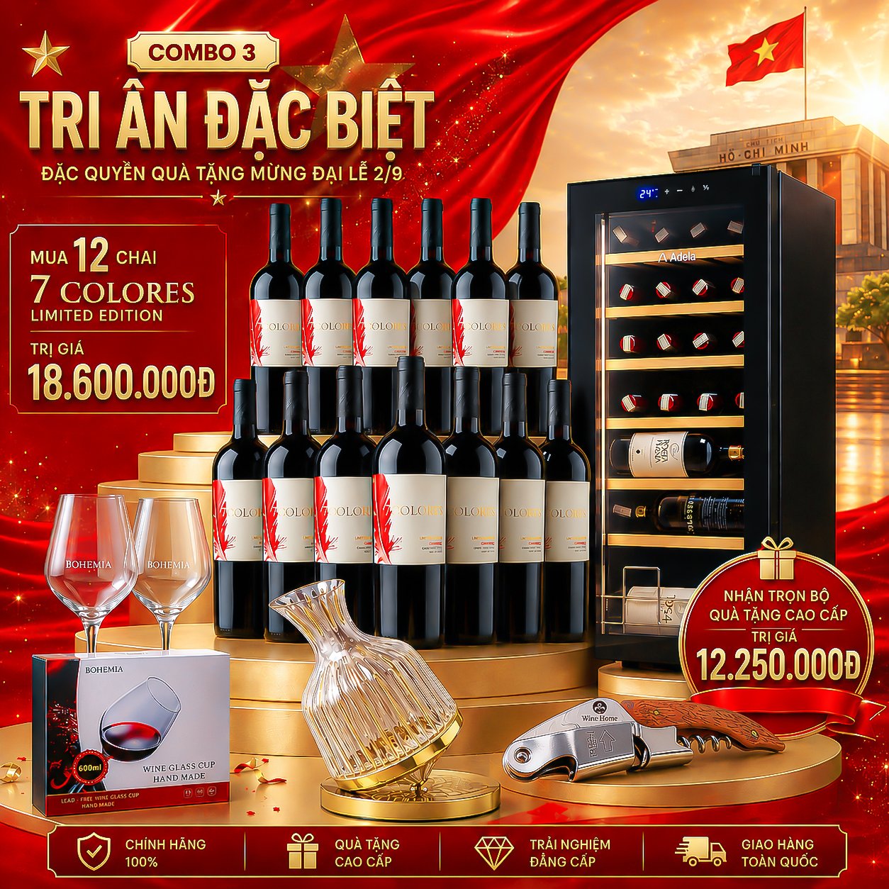 Mừng Quốc Khánh 2/9 – Ưu Đãi Combo Rượu Vang & Quà Tặng Cao Cấp, Trao Quà Tri Ân Khách Hàng | Rượu Vang Wine Home Combo 3: Tri Ân Đặc Biệt – Mua Rượu, Nhận Trọn Bộ Trải Nghiệm Vang