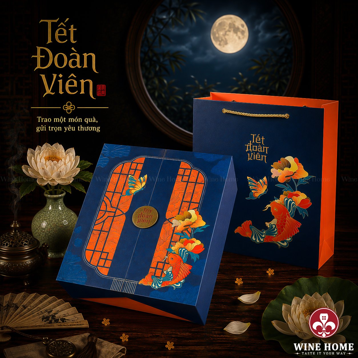 Nguyệt Môn 01 – Hộp Quà Trung Thu Cao Cấp Kèm Rượu Vang 2026 | Rượu Vang Wine Home Hộp quà tặng trung thu cao cấp 2026 - Nguyệt Môn