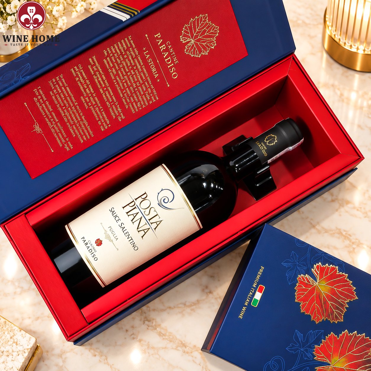 Hộp Quà Rượu Vang 1 Chai Posta Piana Salice Salentino Cantine Paradiso | Rượu Vang Wine Home Hộp Quà Rượu Vang 1 Chai Posta Piana Salice Salentino Cantine Paradiso