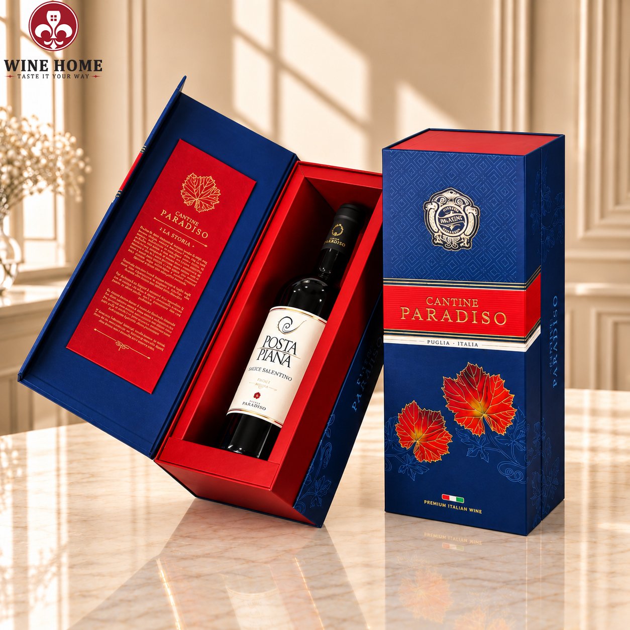 Hộp Quà Rượu Vang 1 Chai Posta Piana Salice Salentino Cantine Paradiso | Rượu Vang Wine Home Hộp Quà Rượu Vang 1 Chai Posta Piana Salice Salentino Cantine Paradiso