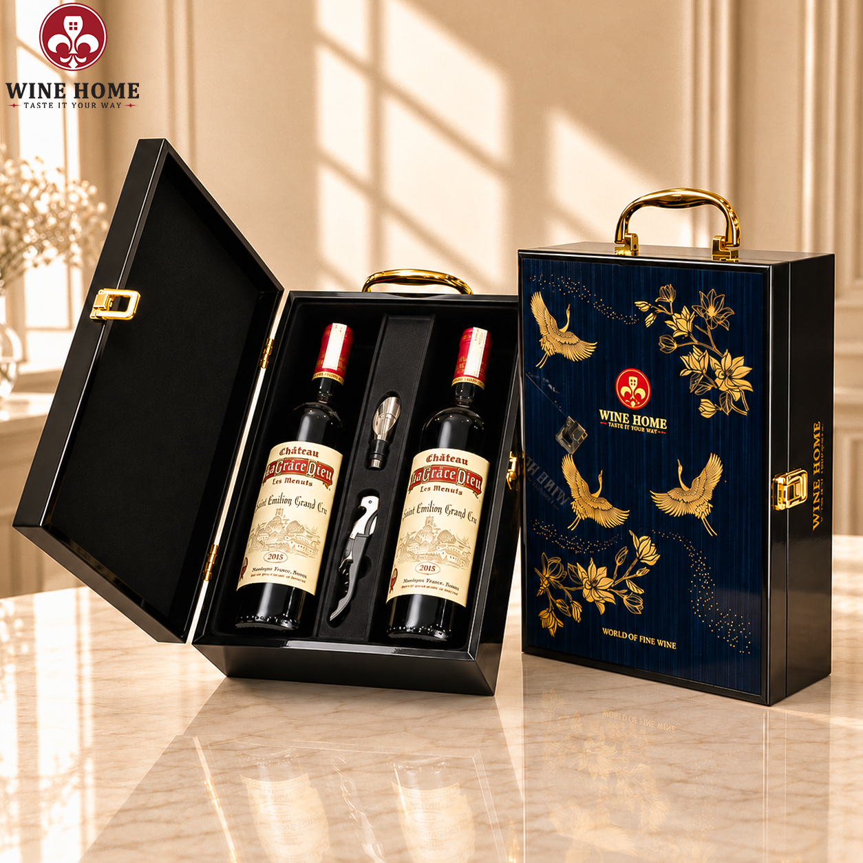 Hộp Quà Rượu Vang 2 Chai Chateau La Grace Dieu 2015 - Saint Emilion Grand Cru | Rượu Vang Wine Home Hộp Quà Rượu Vang 2 Chai Chateau La Grace Dieu 2015 - Saint Emilion Grand Cru