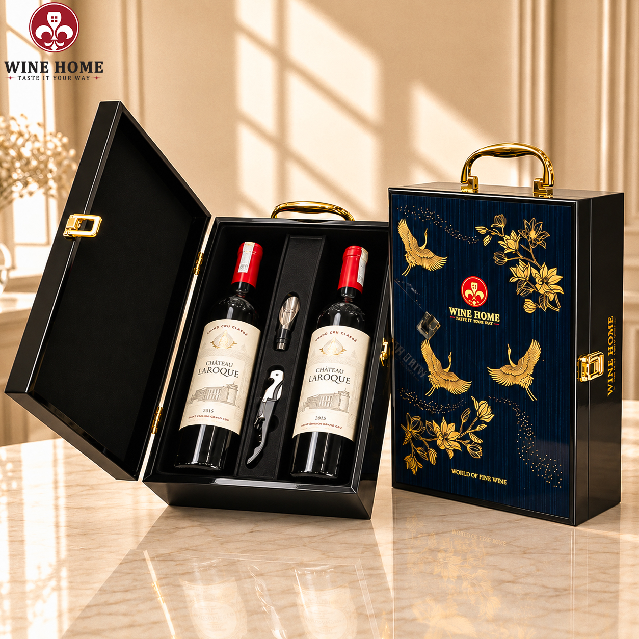 Hộp Quà Rượu Vang 2 Chai Chateau Laroque 2015 - Saint Emilion Grand Cru Classe | Rượu Vang Wine Home Hộp Quà Rượu Vang 2 Chai Chateau Laroque 2015 - Saint Emilion Grand Cru Classe