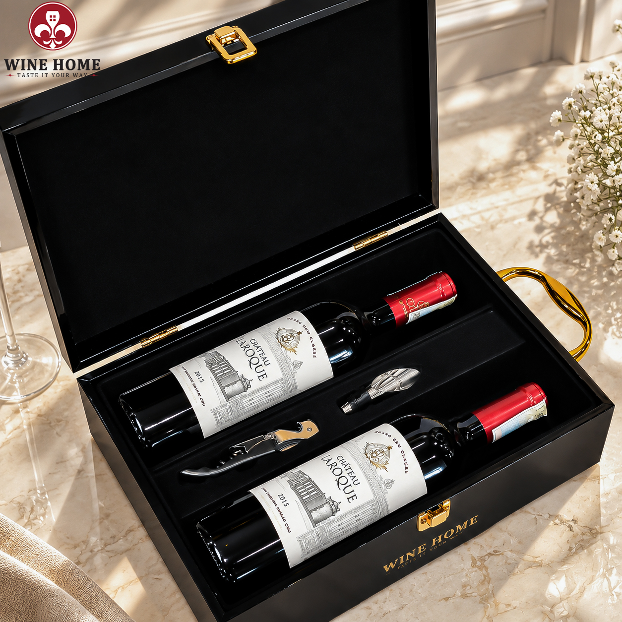 Hộp Quà Rượu Vang 2 Chai Chateau Laroque 2015 - Saint Emilion Grand Cru Classe | Rượu Vang Wine Home Hộp Quà Rượu Vang 2 Chai Chateau Laroque 2015 - Saint Emilion Grand Cru Classe