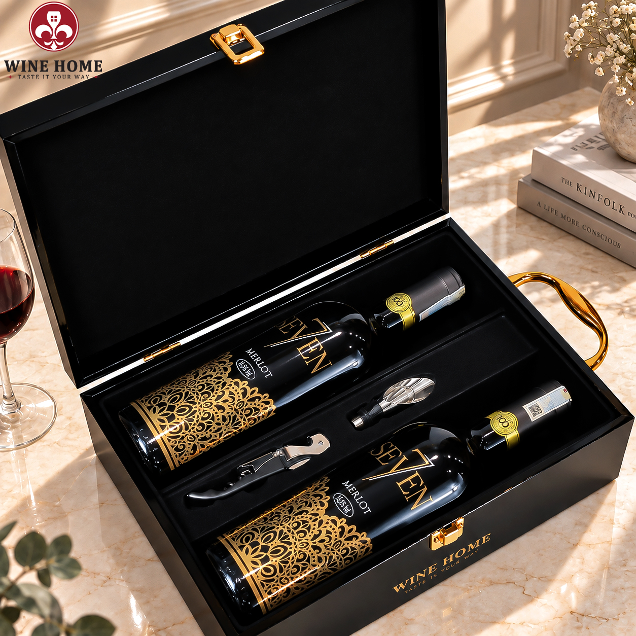 Hộp Quà Rượu Vang 2 Chai Seven7 Merlot - Grati | Rượu Vang Wine Home 2 chai Seven7 kem hop go doi son mai WineHome 2 | Rượu Vang Wine Home