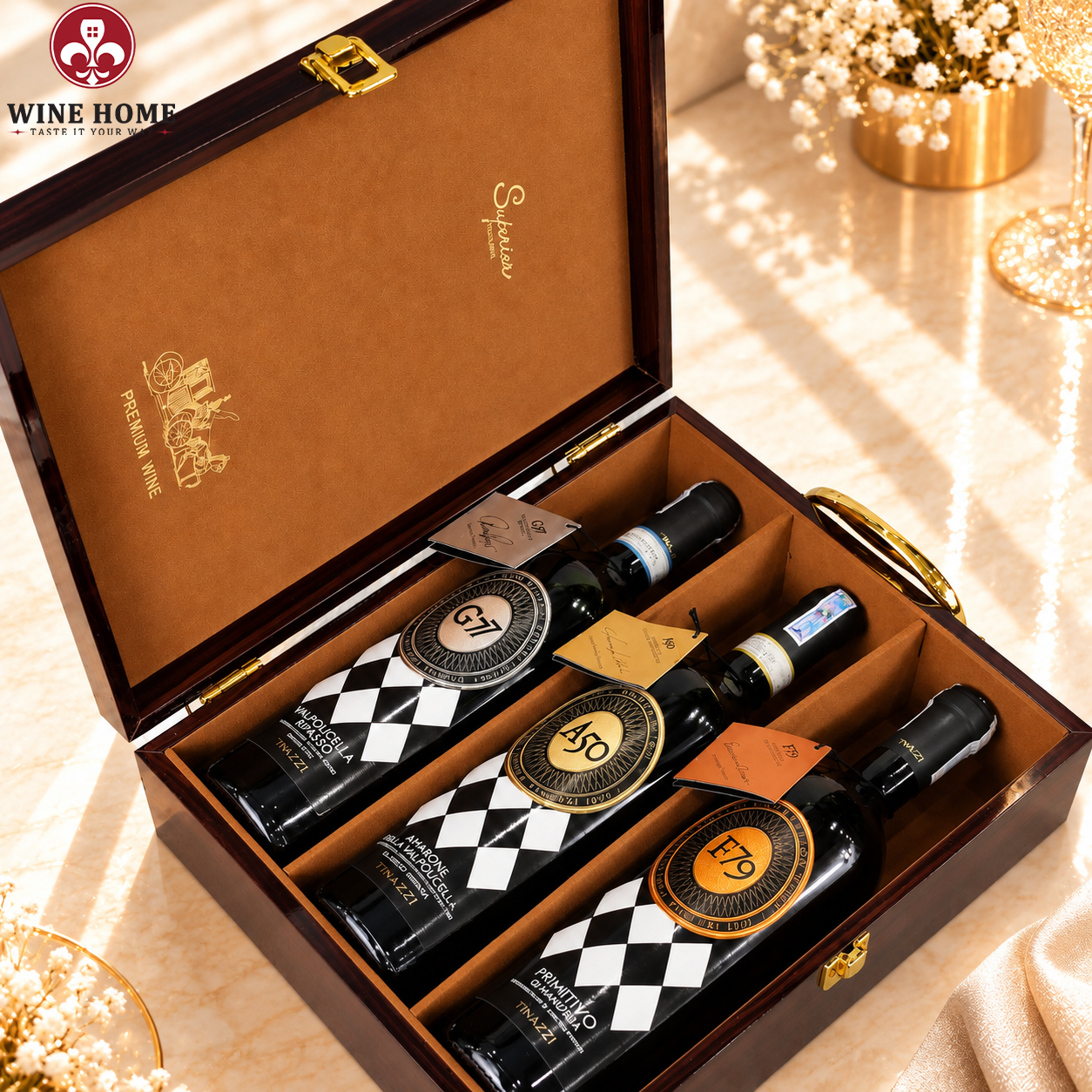 Hộp Quà Rượu Vang 3 Chai BST Tinazzi Generation Hộp Gỗ Sơn Mài | Rượu Vang Wine Home Hộp Quà Rượu Vang 3 Chai BST Tinazzi Generation Hộp Gỗ Sơn Mài